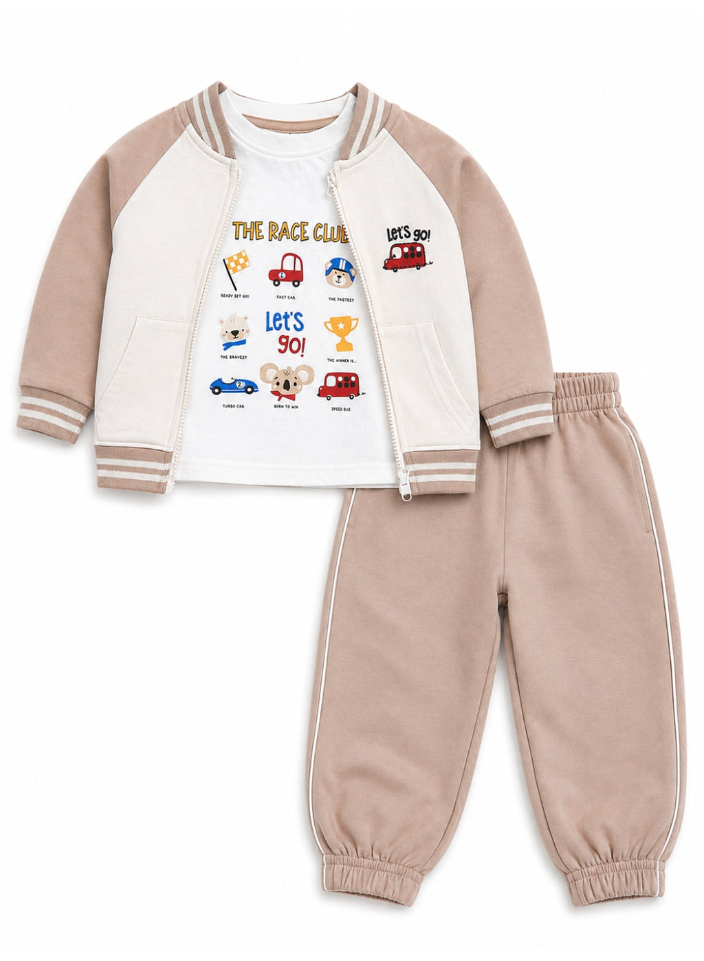 Boys 3-Piece Set – Full Zip Sweatshrt, Longsleeve Tee & Jogger Pants

Description: