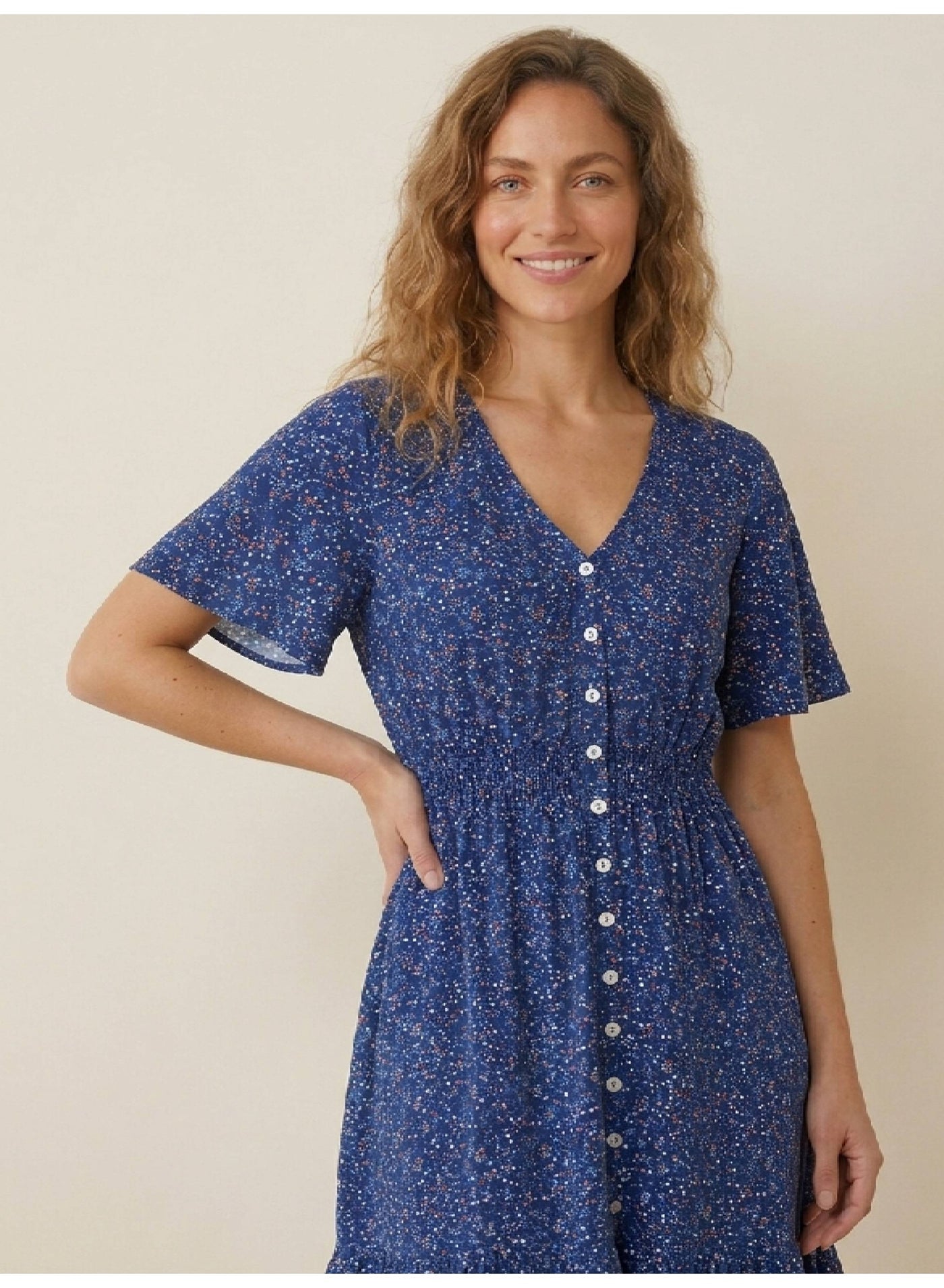 Abstract Printed Mini Dress With V-Neck