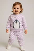 Baby Girl Penguin Appliquã© Lilac Polka-Dot 2-Piece Set