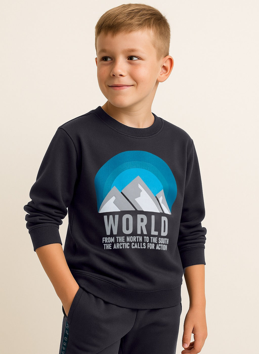 Victor And Jane Cotton World Adventure Graphic Full Sleeves Sweatshirt & Joggers Set - Charcoal Grey
