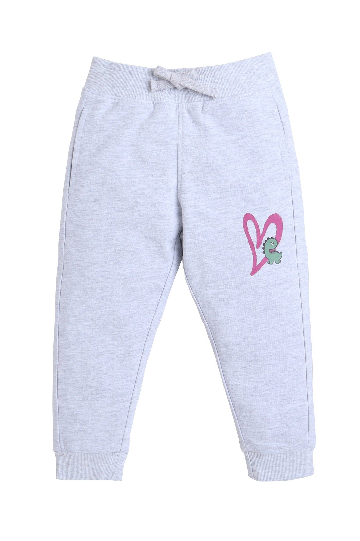 Baby Girl Dino & Heart Fleece Tracksuit – Oatmeal 2-Piece Set