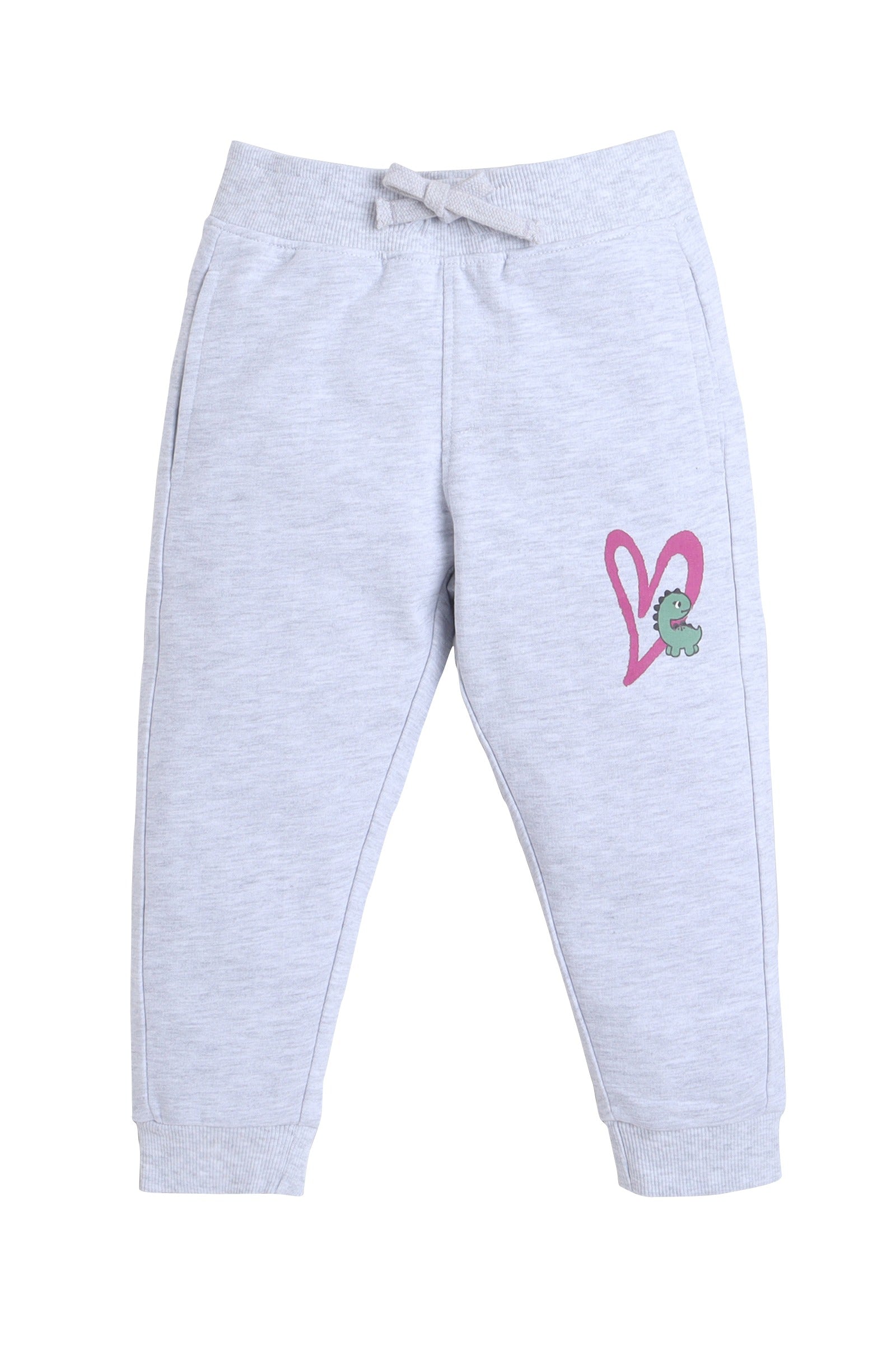 Baby Girl Dino & Heart Fleece Tracksuit “ Oatmeal 2-Piece Set