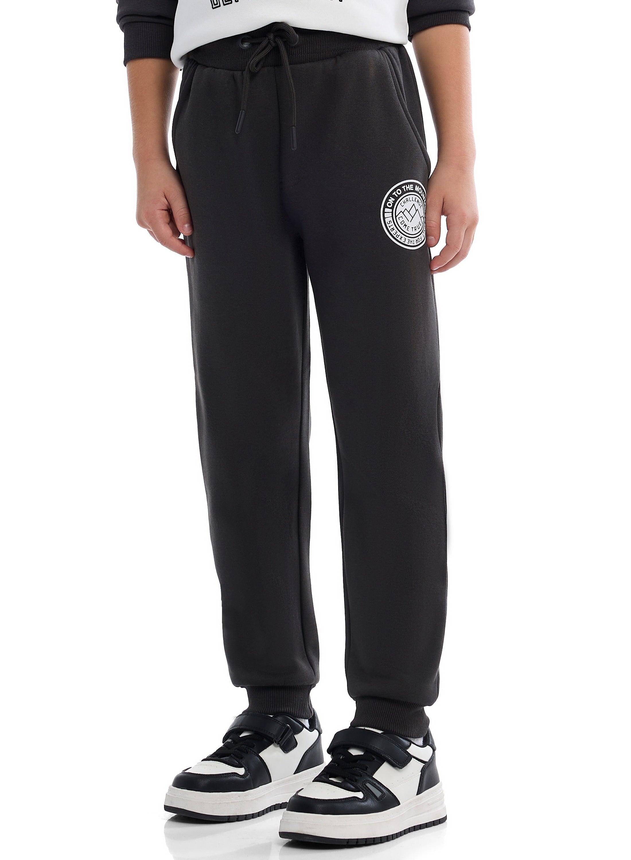 Victor And Jane Cotton Northwest Department Printed Full Sleeves Sweatshirt And Joggers Set - Black/White