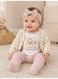 Baby Girls Quilted Wrap Top, Bodysuit & Footed Pants Set with Headband (4-Piece Set)