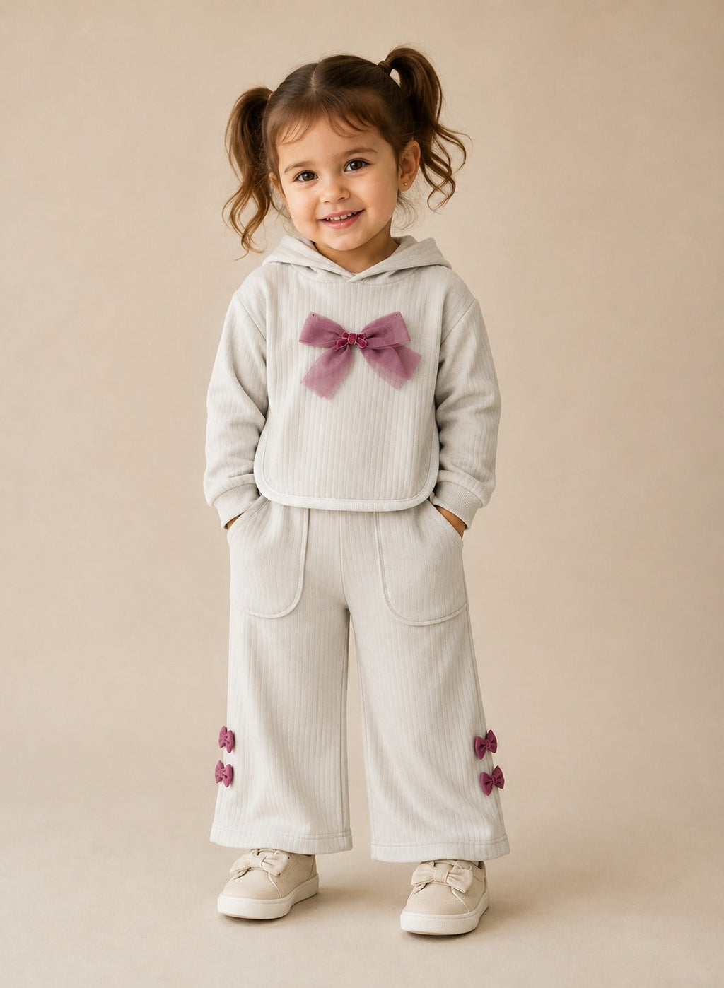 Baby Girls Hoodie with Bow and Pants Set