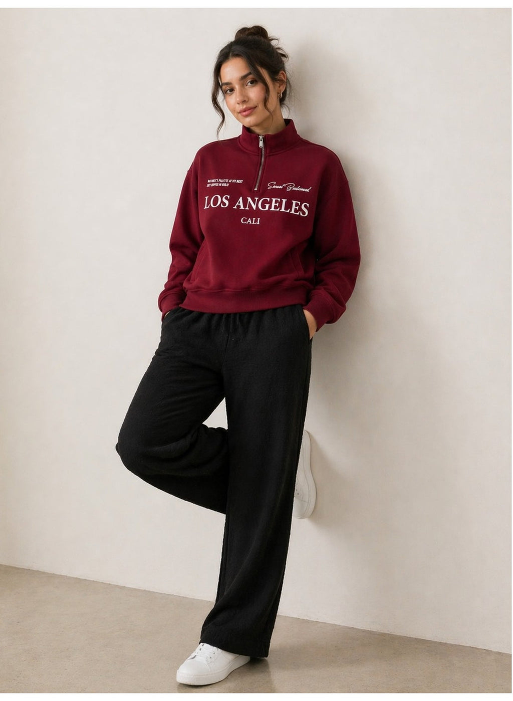 Black Wide Leg, High Waist Trousers For Women