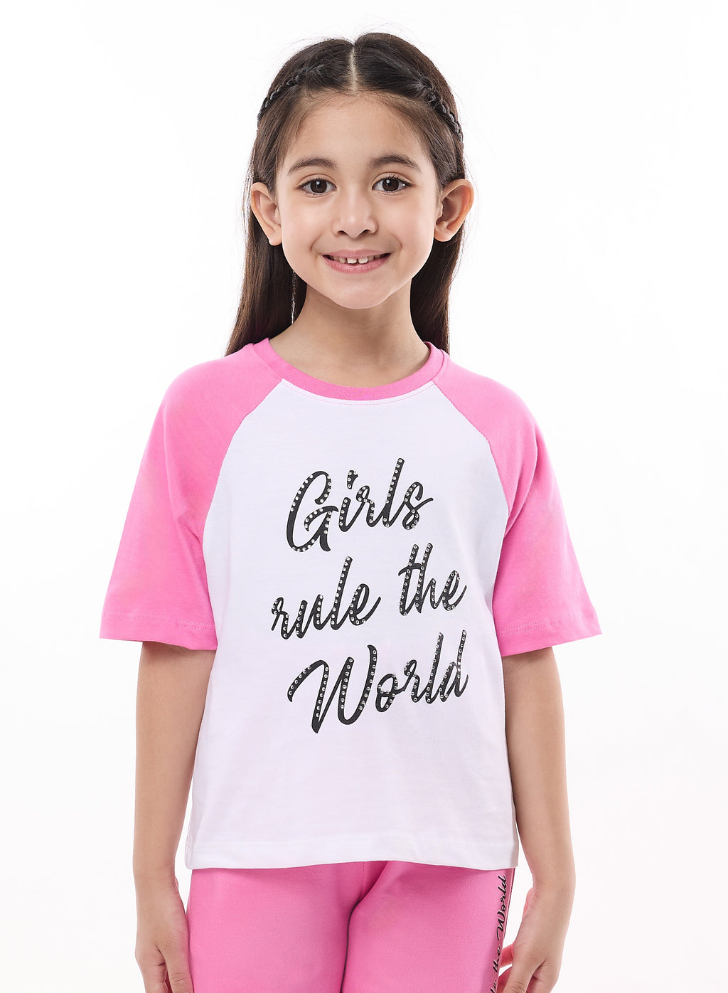 Victor And Jane Girls 2 Pc Set - Embellished Top With Matching Straight Pants With Detail