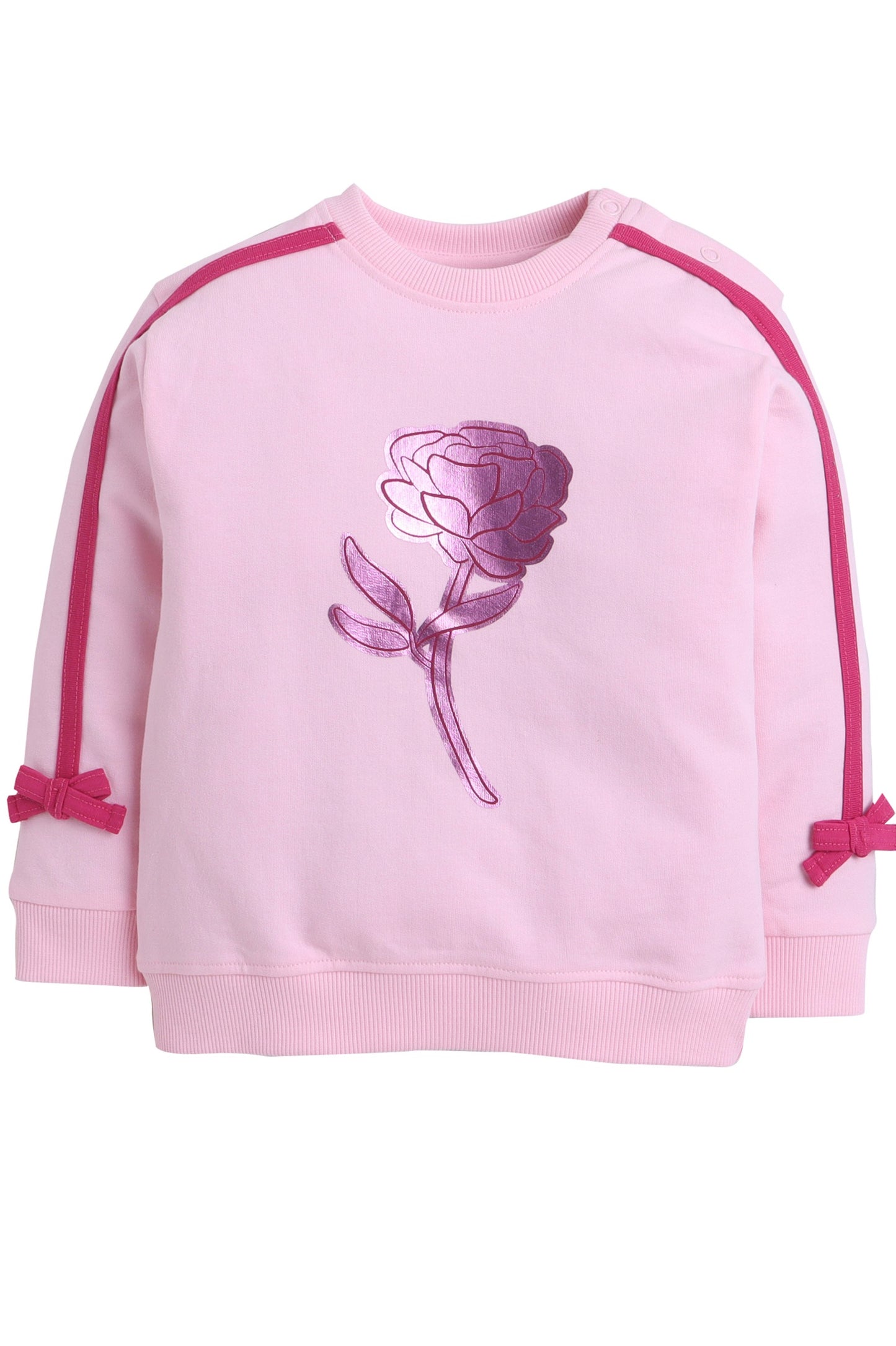 Baby Girl Rose Appliqué Fleece Tracksuit – Pink 2-Piece Set