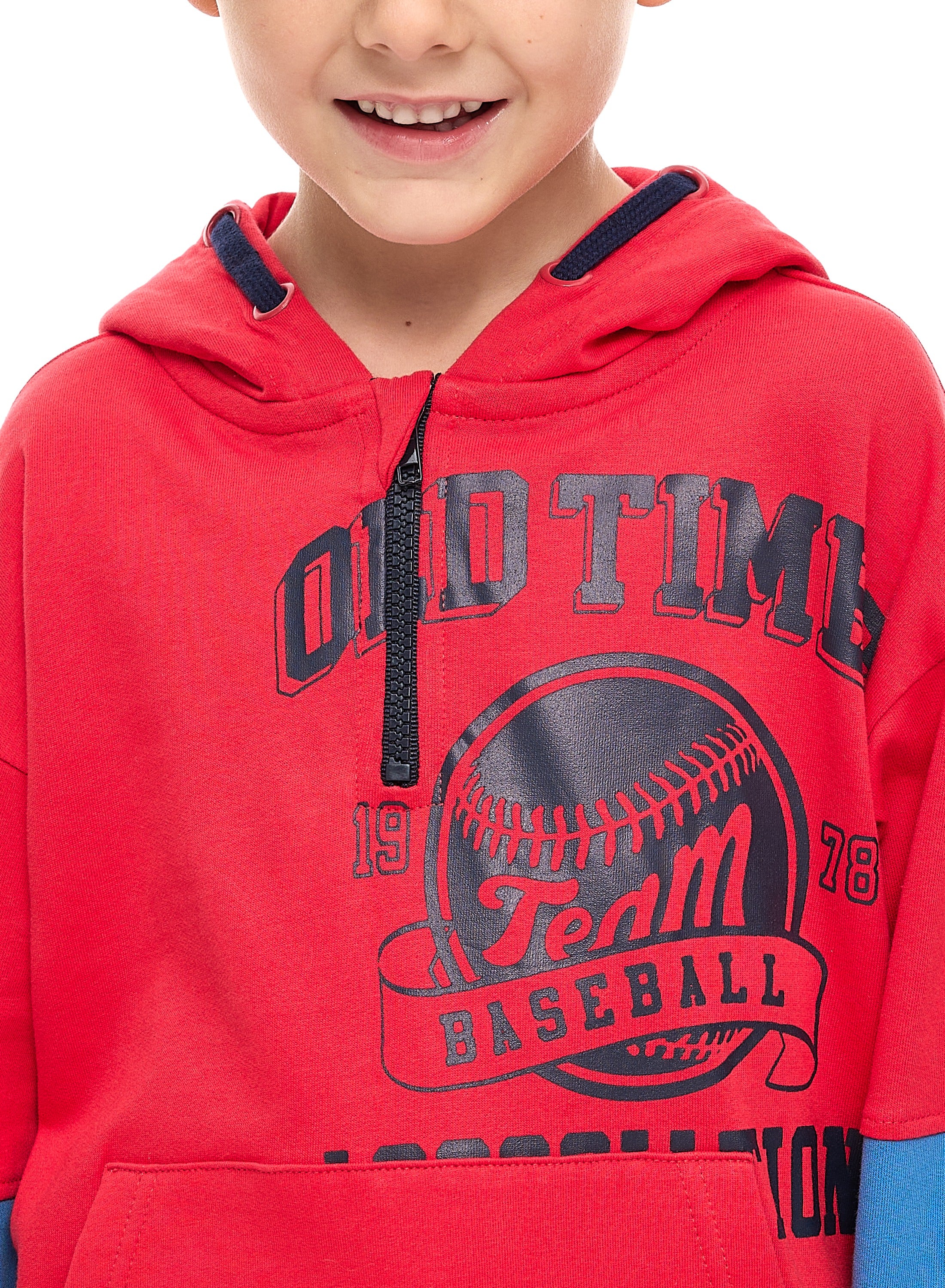 Boys 2-Piece Set  Red/Navy Cut & Sew Hoodie And Jogger Set