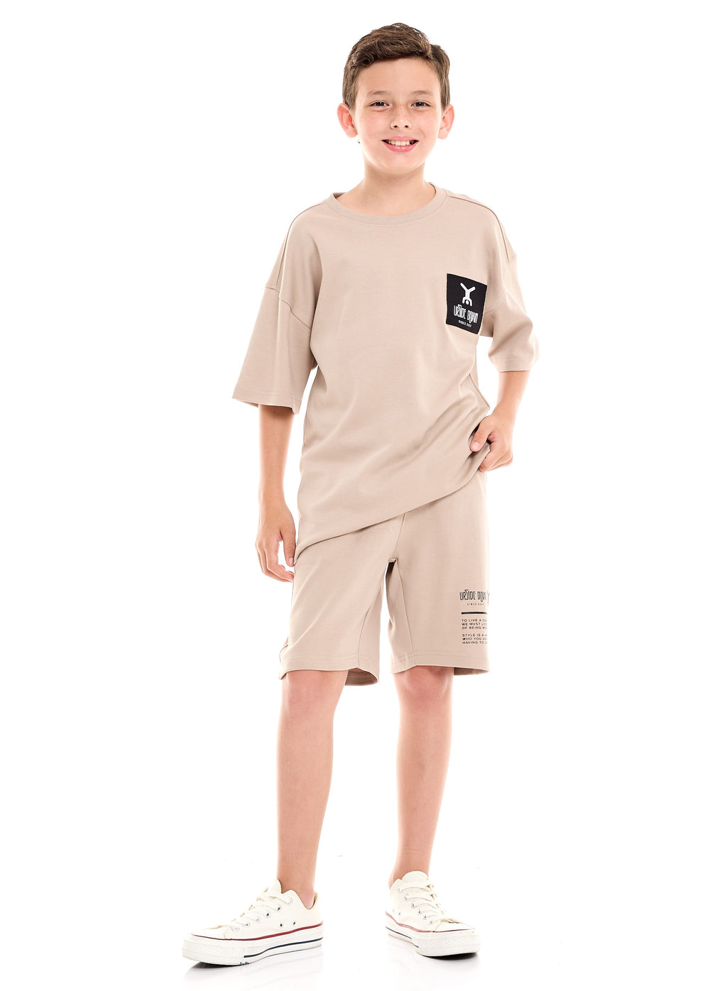 Victor and Jane Cotton Graphic Oversized T-Shirt & Shorts/Co-ord Set - Olive Green