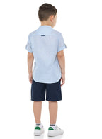 Victor And Jane Short Sleeves Mandarin Collar Stripes Shirt & Shorts Set