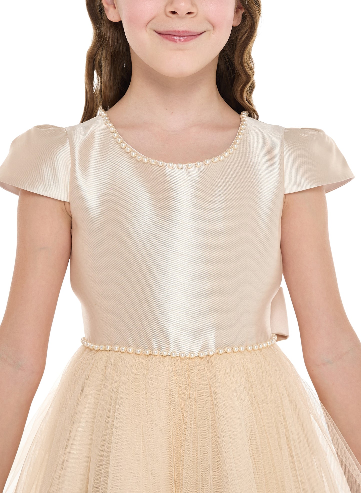 Chic Champagne Satin  Party Dress With Mesh & Decoration