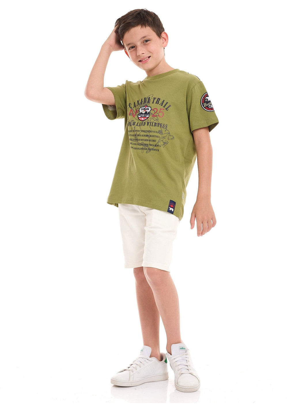 Victor and Jane Cotton Bear Patch With Embroidery Detail Graphic T-Shirt - Olive Green