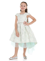Mint Green/Gold Jacquard High Low Tail Dress With Tulle Mesh