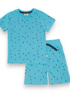 Victor and Jane Cotton All Over Printed Short Sleeve T-Shirt & Shorts/Co-ord Set - Blue