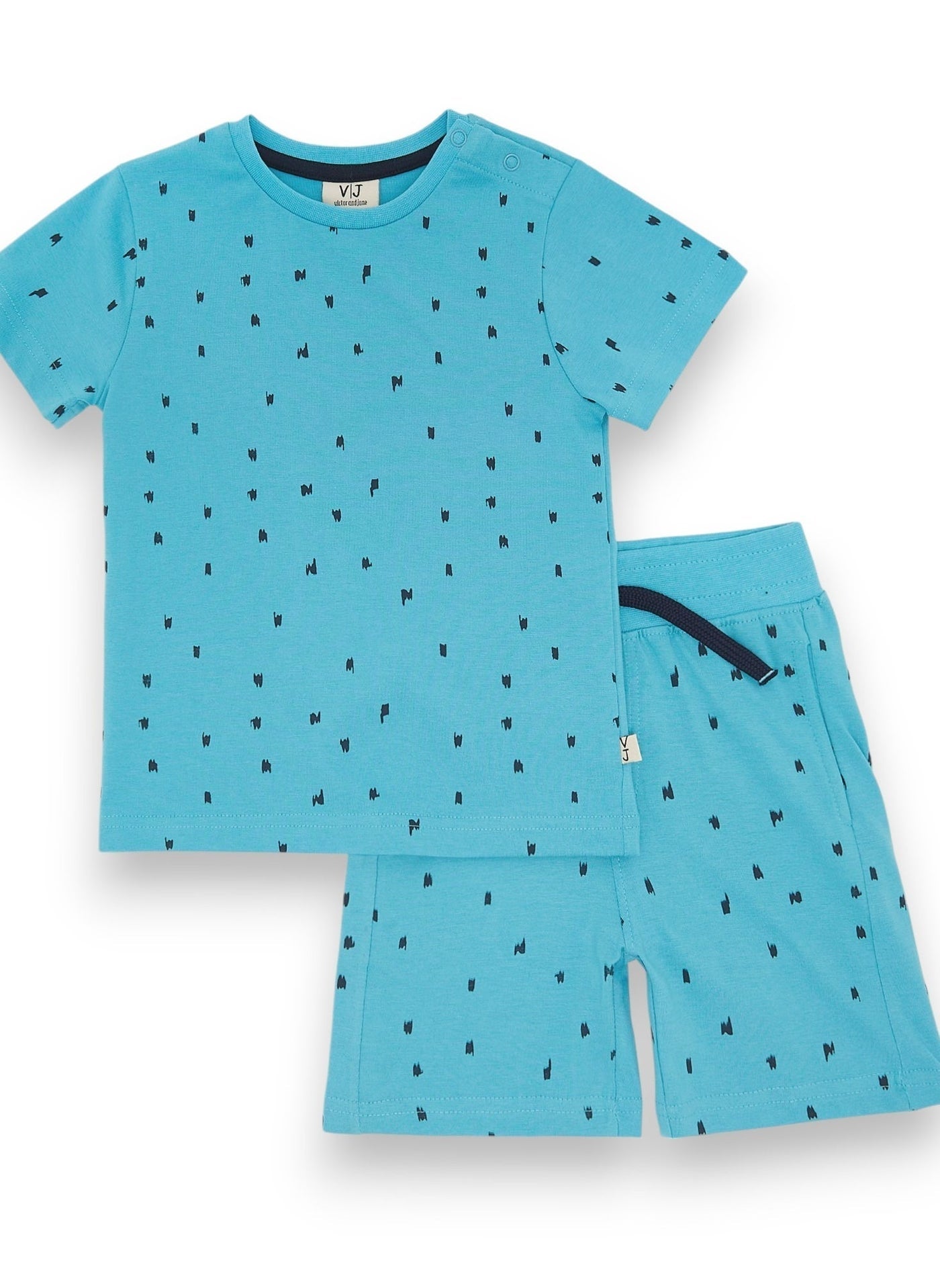 Victor and Jane Cotton All Over Printed Short Sleeve T-Shirt & Shorts/Co-ord Set - Blue