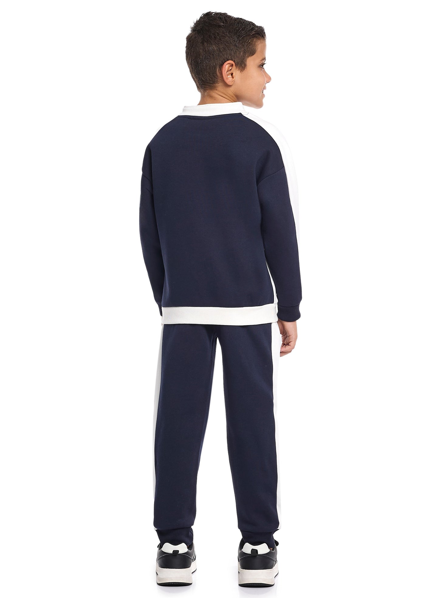 Boys Zip-Neck Colourblock Fleece Tracksuit - Navy & White