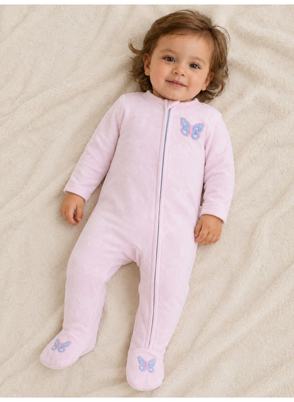 Baby Girls Butterfly Print Footed Onesie