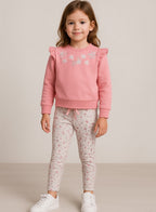 Dirkje Cotton Floral Embroidered Full Sleeves Sweatshirt & Joggers Set - Coral And Beige