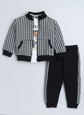3 Piece Set With Embellished Top And Printed Jacket Set