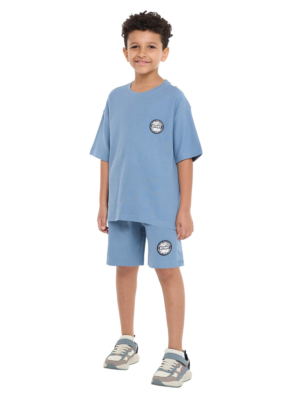 Victor And Jane Boys' Jacquard Set “ Powder Blue 2-Piece Outfit With Shirt & Shorts