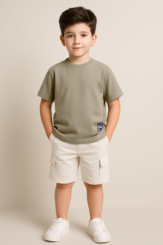 Victor & Jane Junior Boys Taupe Motivational Cotton T-Shirt