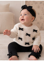 Baby Girls Ribbed sweatshirt & Leggings Set with Ribbon (3-Piece Set)