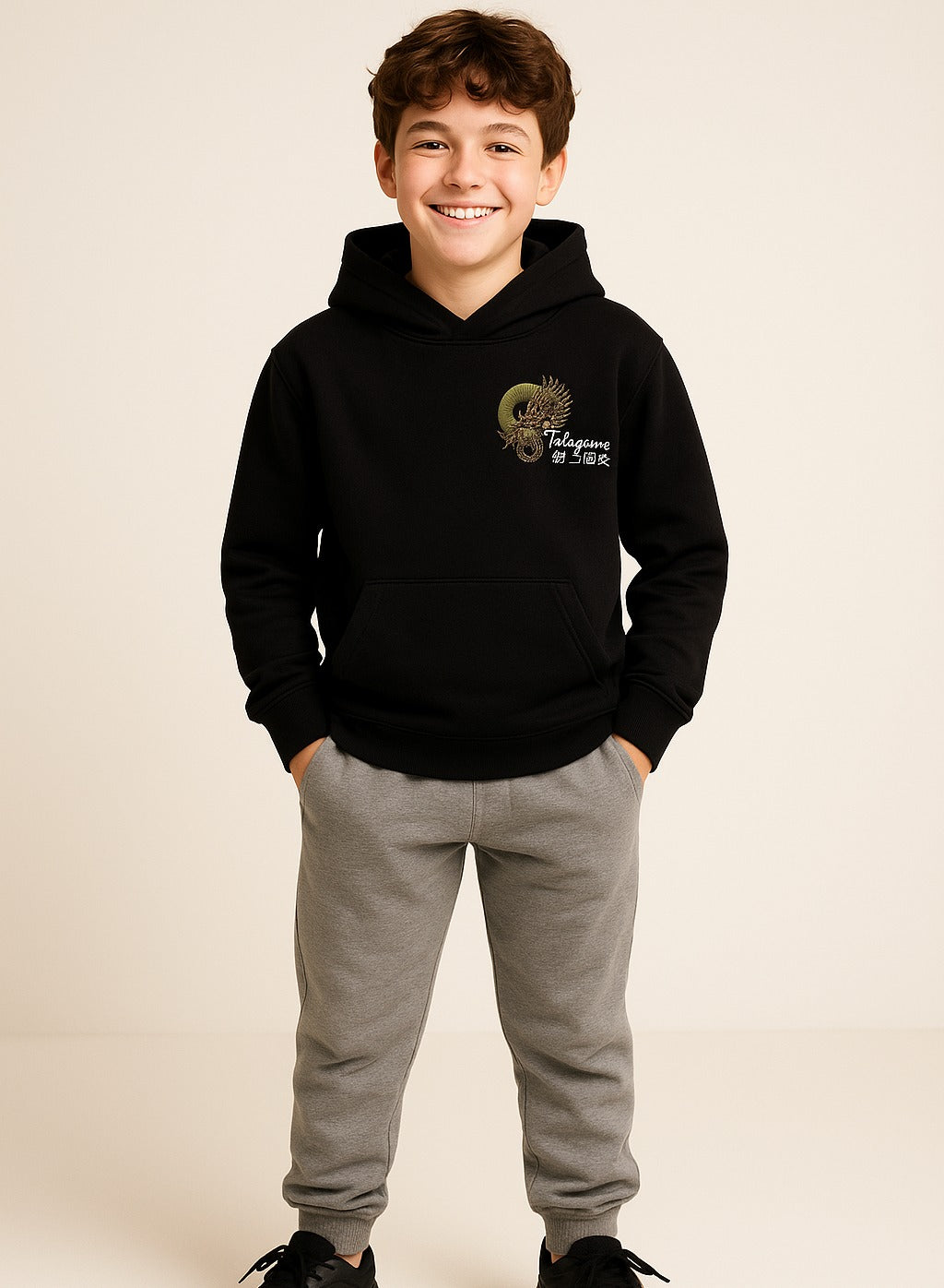 Boys' Black "Takigami Dragon" Graphic Hooded Sweatshirt