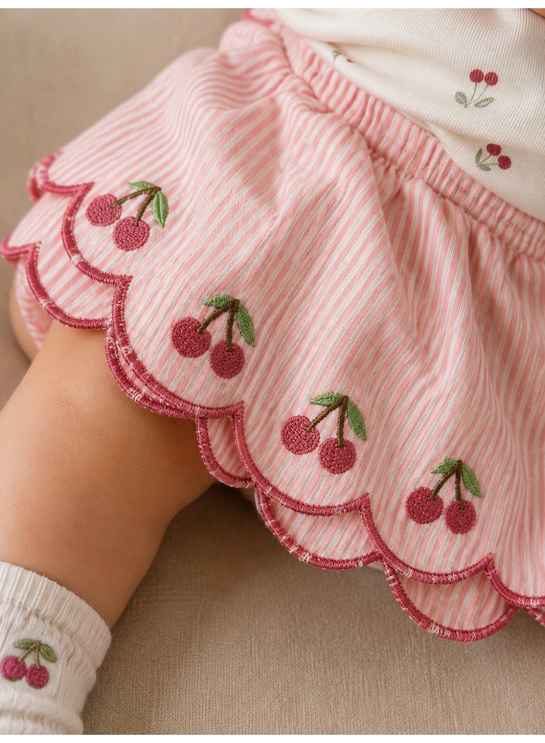 Baby Girls Cherry Print Bodysuit & Skirt Set with Sunglasses & Socks (4-Piece Set)
