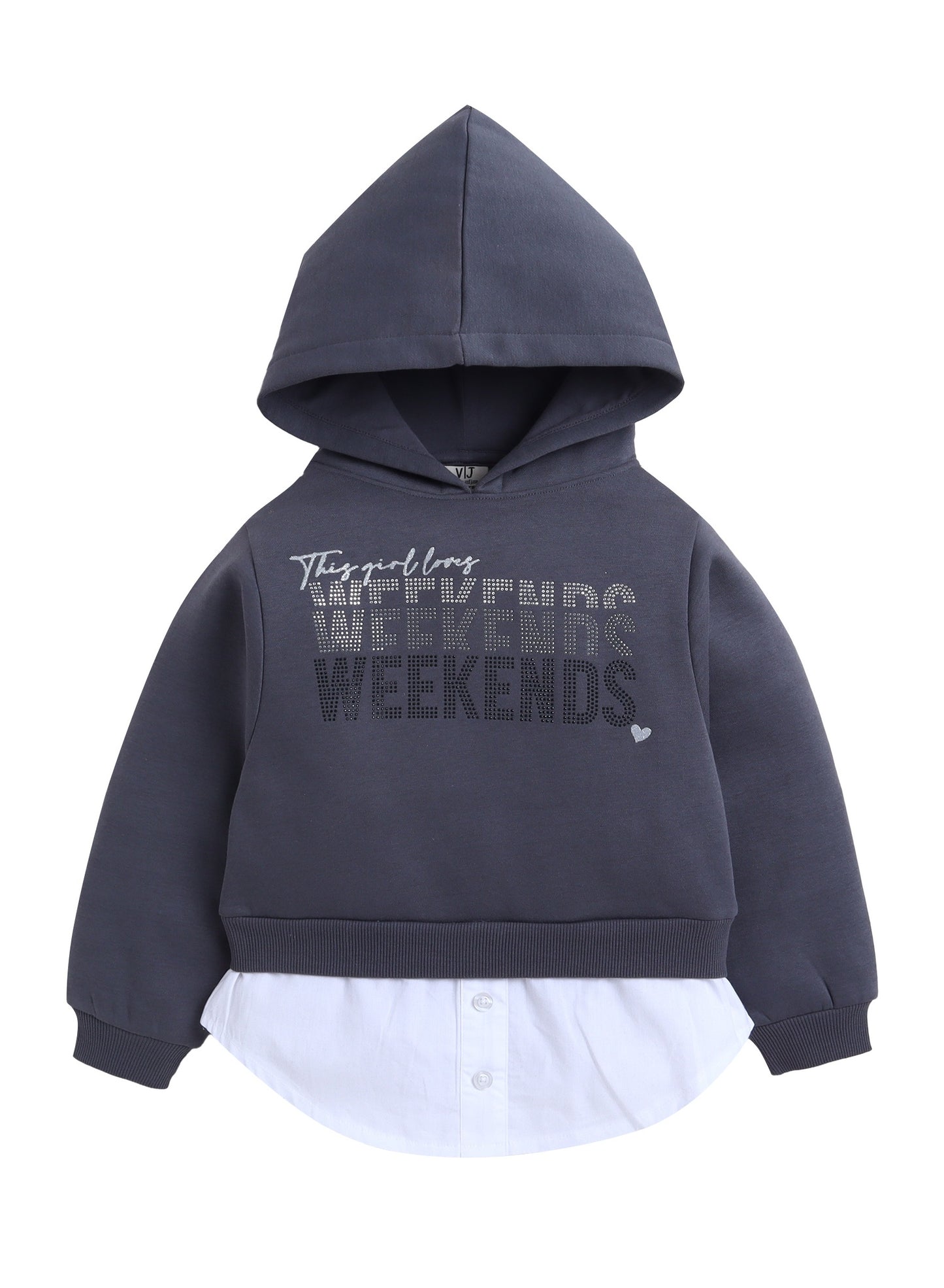 Girls Layered Weekends Fleece Hoodie – Charcoal Grey