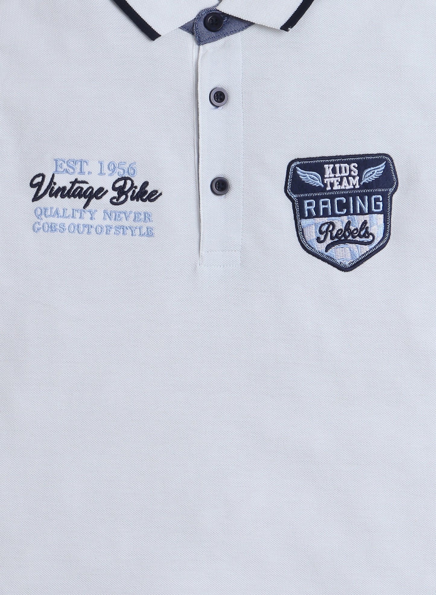 Victor & Jane Boys' Polo T-Shirt – White colour with Embroidered Label detail