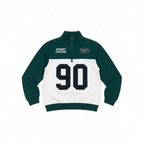 victor and jane boys' green and white half-zip fleece pullover with Sydney Coastal 90 graphic print