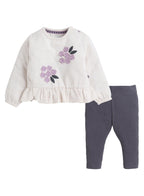 Girls 2pc Set – Floral Ruffle Hem Top & Ribbed Leggings