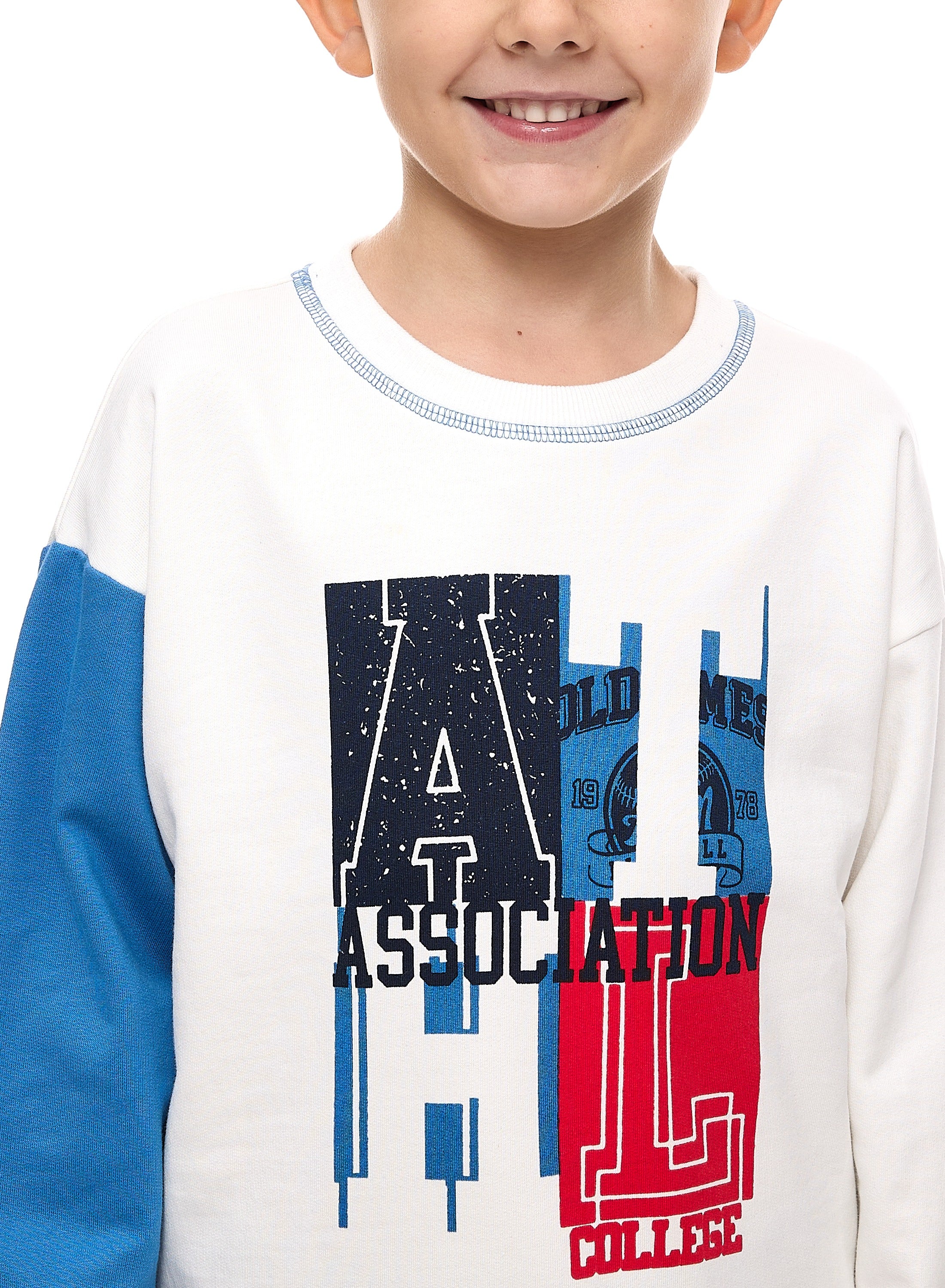 Boys' 2-Piece Sweatshirt Sets With Contrast Blue Sleeves