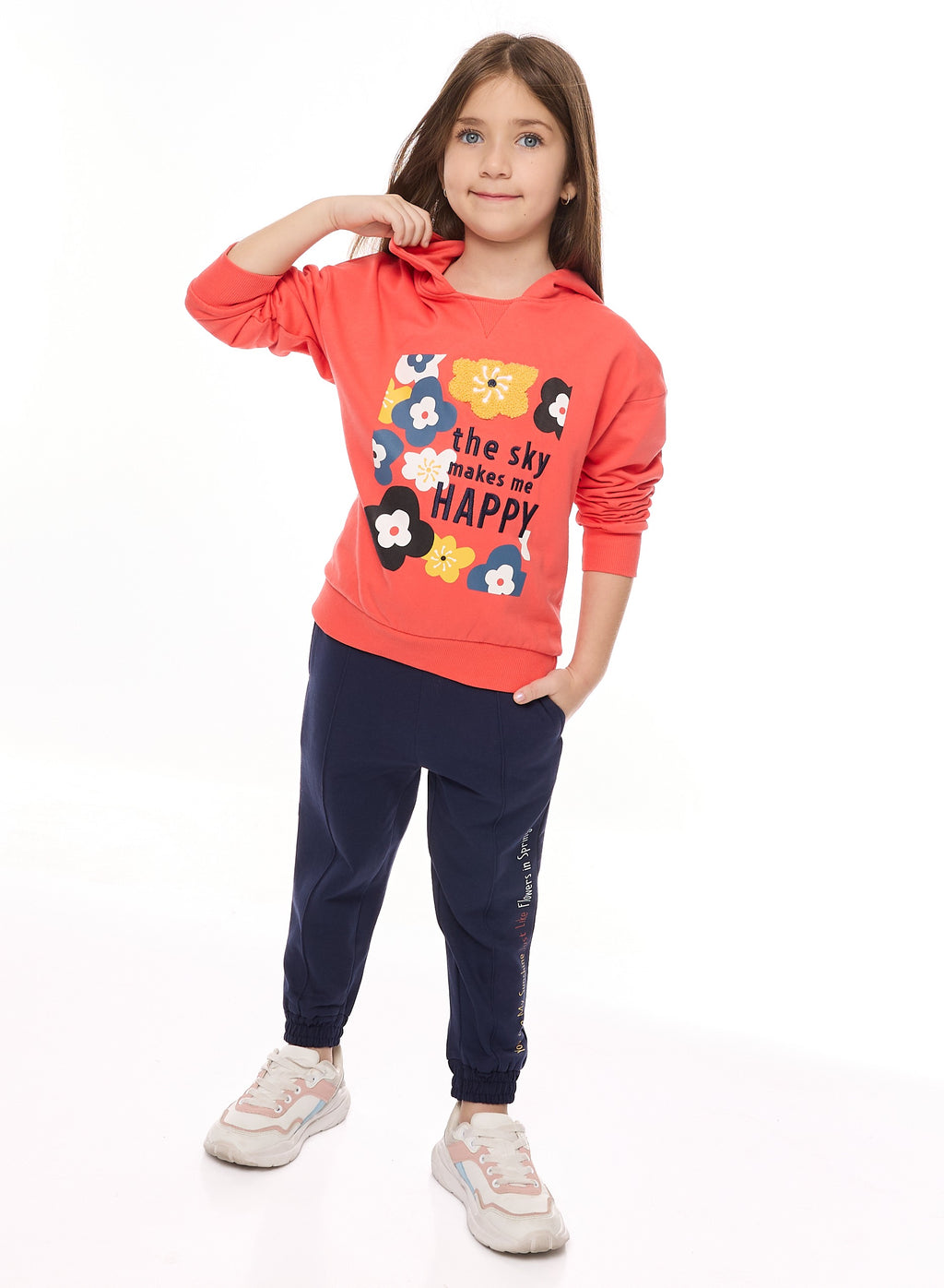 Girls- Floral Embroidered Hoodie With Matching Joggers