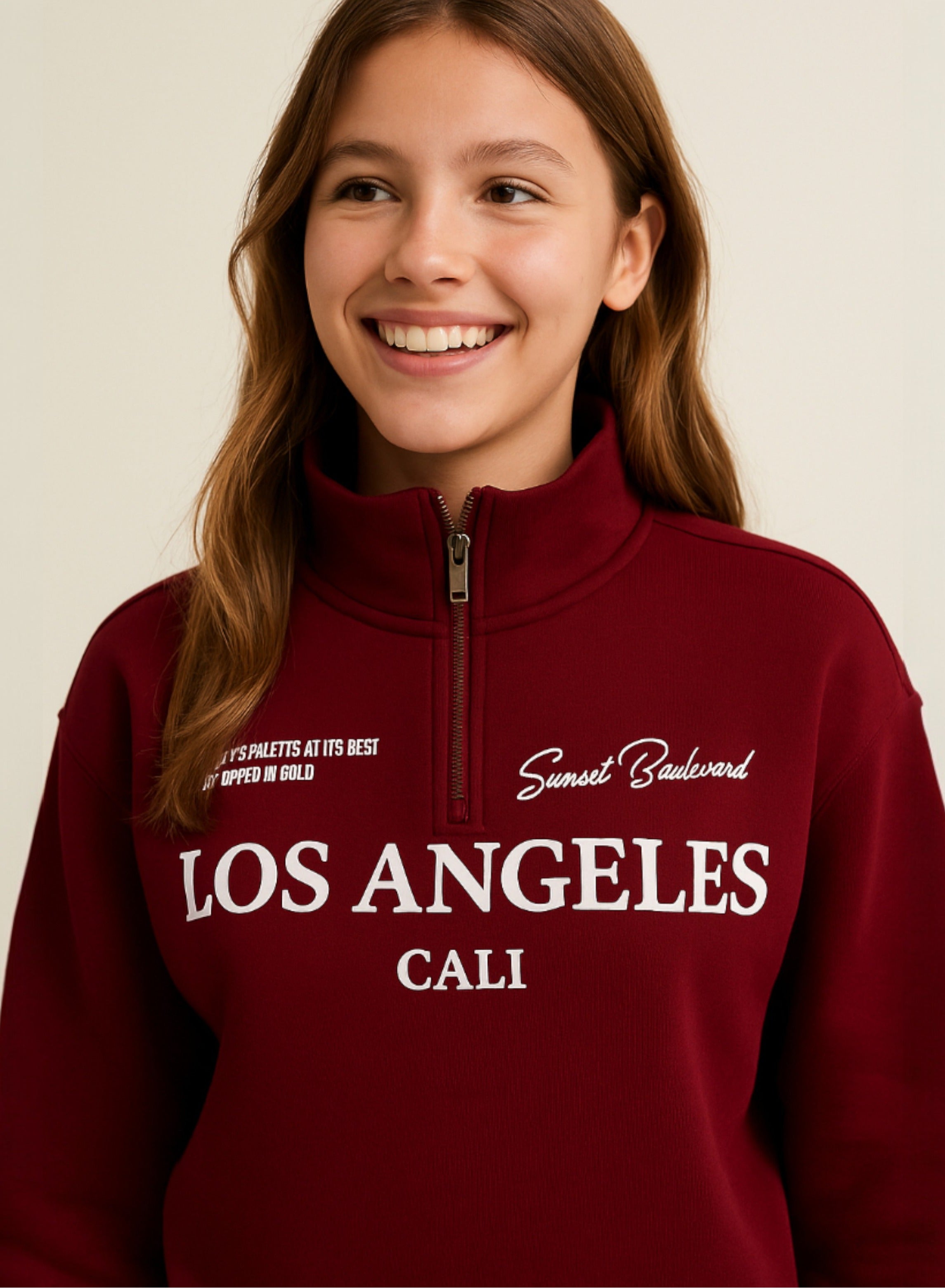 Œlos Angeles Cali” Half-Zip Sweatshirt “ 100% Cotton Fleece Pullover | 280 Gsm