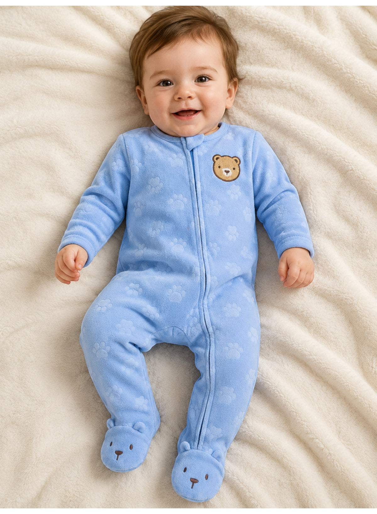 Baby Boys Bear Print Footed Onesie