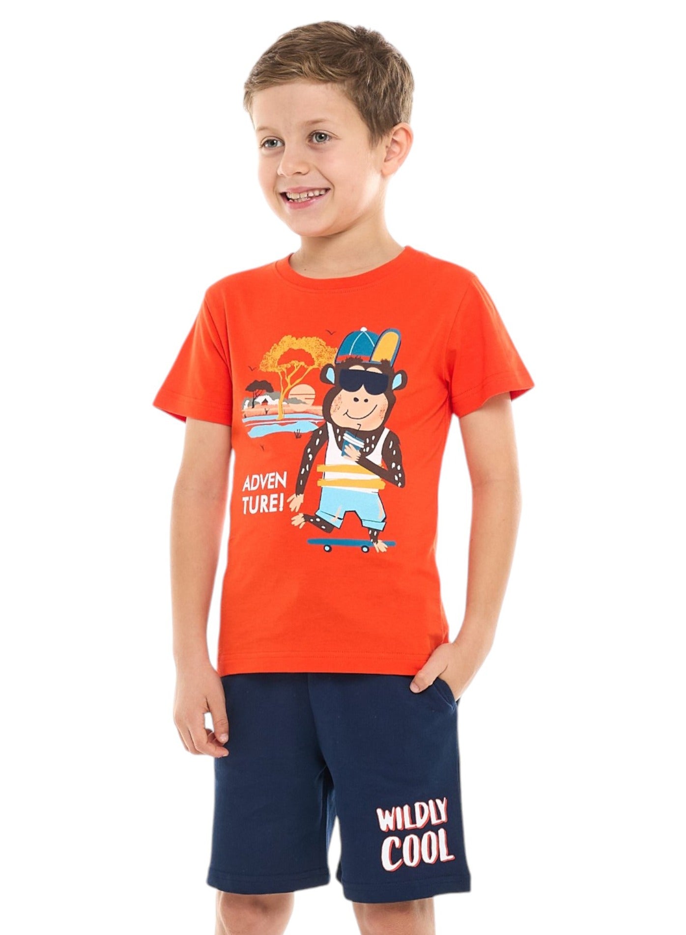 Victor and Jane Boys' 2 Piece Set with Matching Tshirt And Slogan Print Shorts with Elasticated Waist