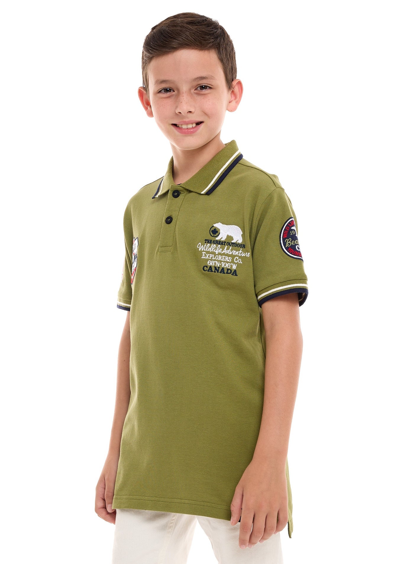 Victor and Jane Cotton Patch Detail Short Sleeve T-Shirt & Shorts/Co-ord Set - Olive Green