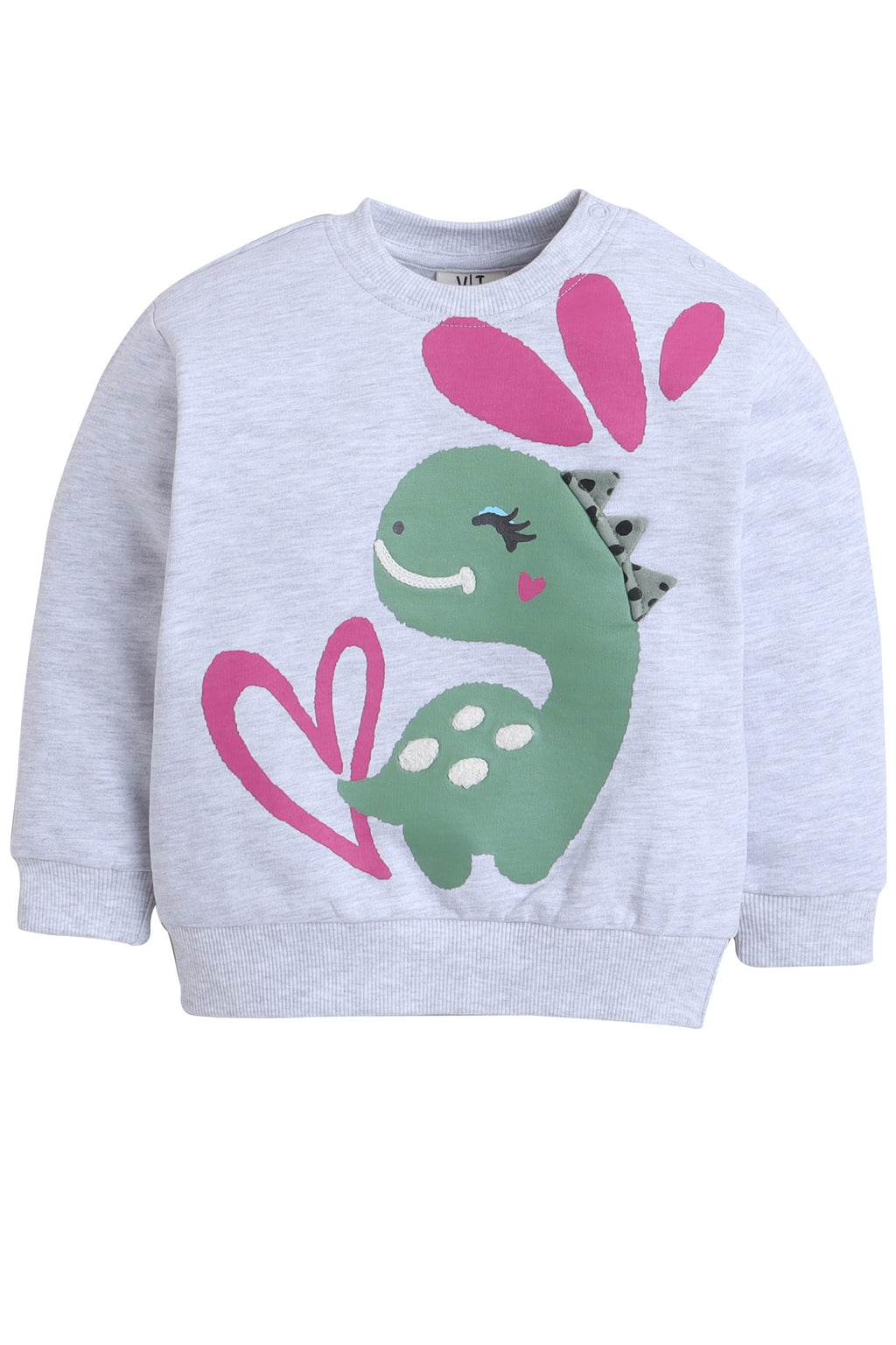 Baby Girl Dino & Heart Fleece Tracksuit “ Oatmeal 2-Piece Set
