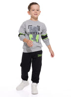 Boys' 2-Piece Sweatshirt Cut & Sew Grey Mil/ Black  And Black Jogger Set