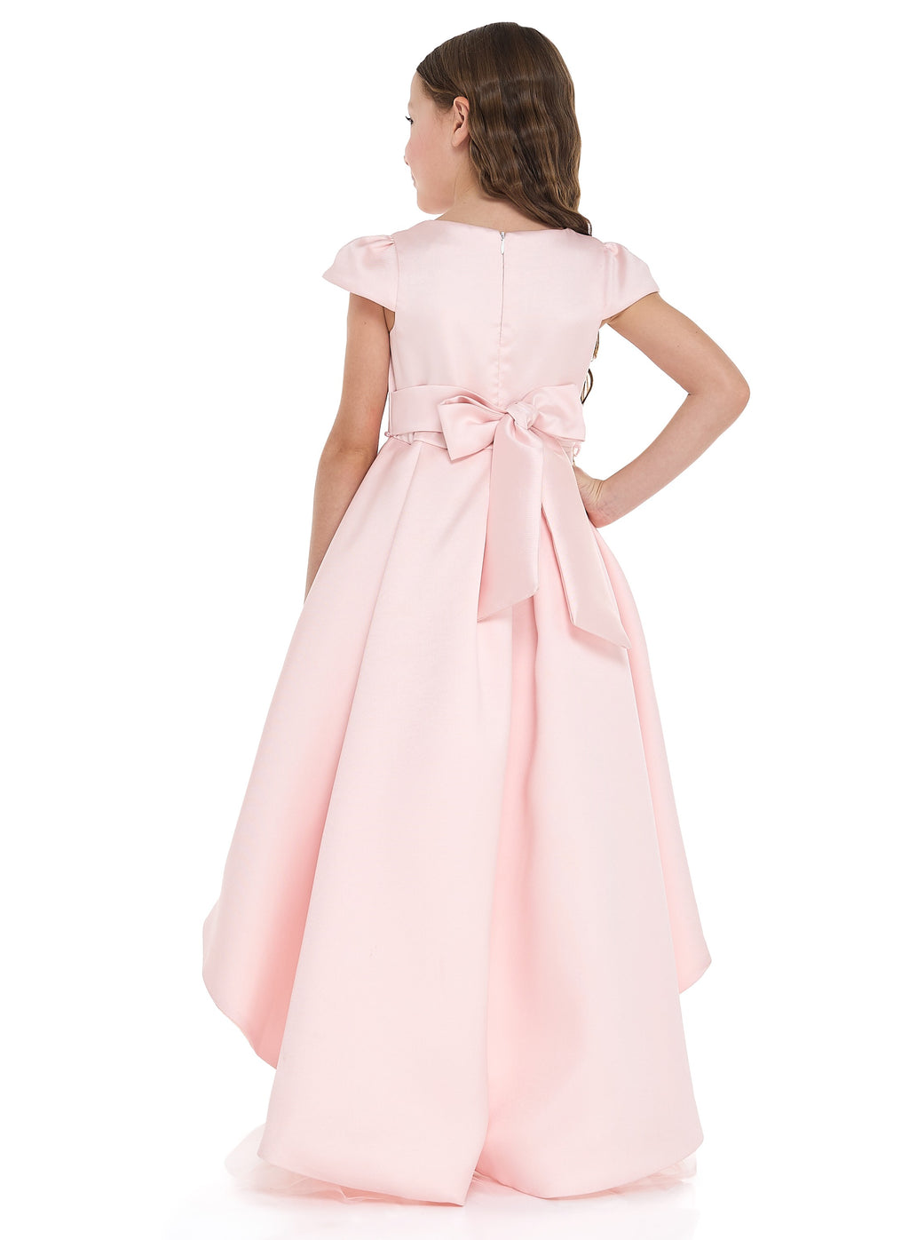 Peach High Low Tail Dress With Beaded Embroidery