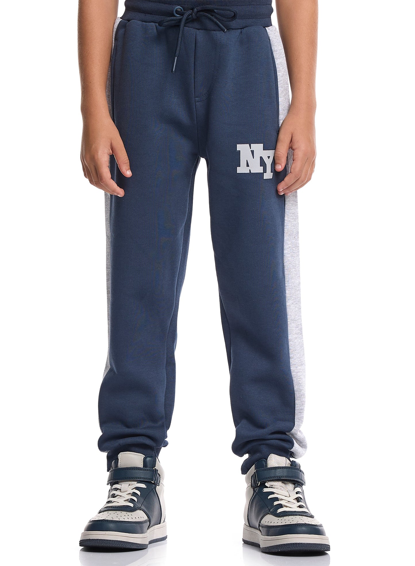 Boys’ Trendy NY Logo Tracksuit – Grey Zip up Hoodie & Navy Joggers Set