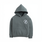 victor and jane boys olive green hoodie with a white lightning bolt graphic print and front kangaroo pocket