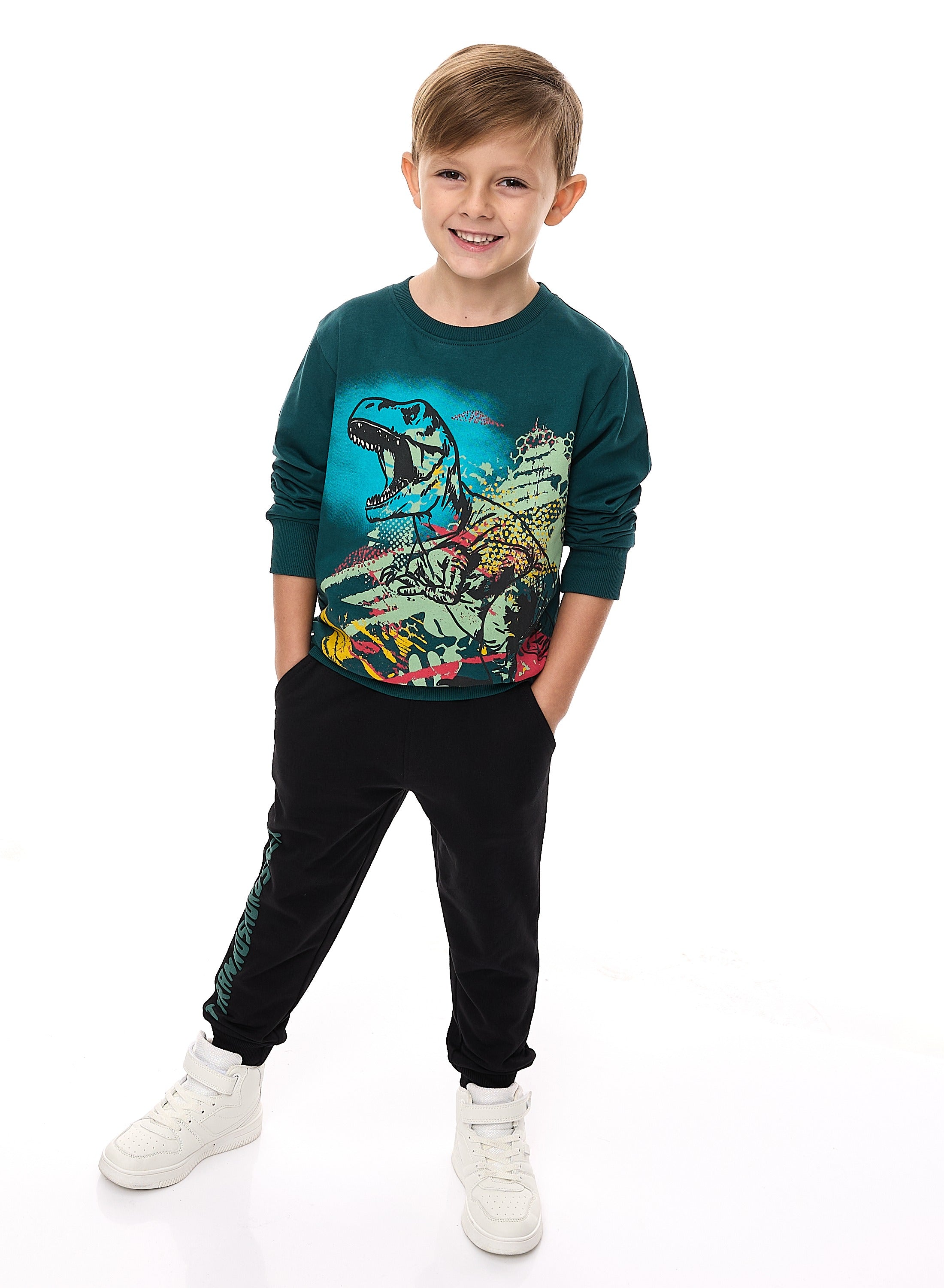 Boys' 2-Piece Sweatshirt And Jogger Set - Dk Green -Black