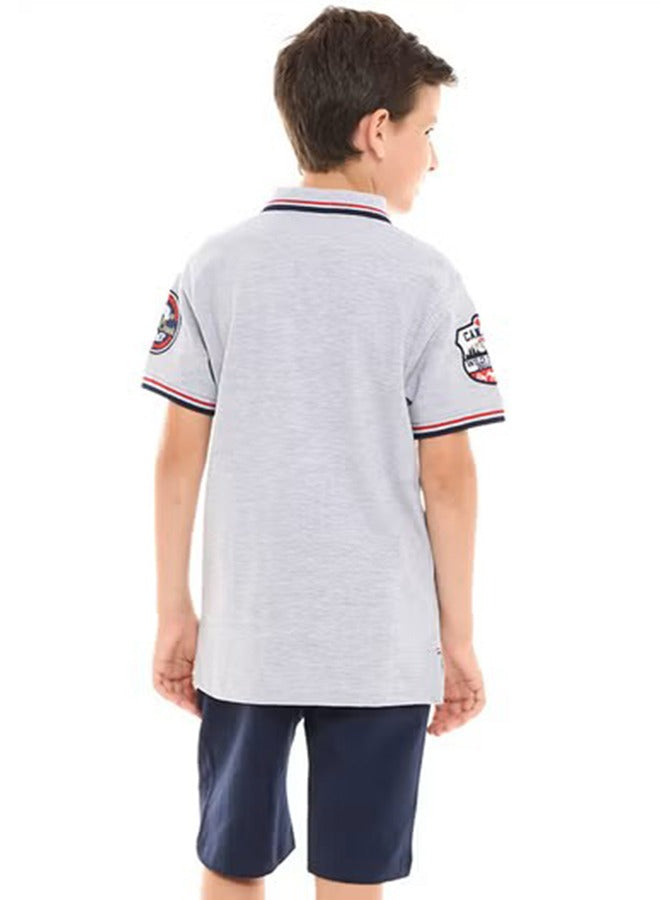 Victor and Jane Cotton Solid Comfy Fit Half Sleeves T-Shirt & Patch Detailed Shorts/Co-ord Set - Beige