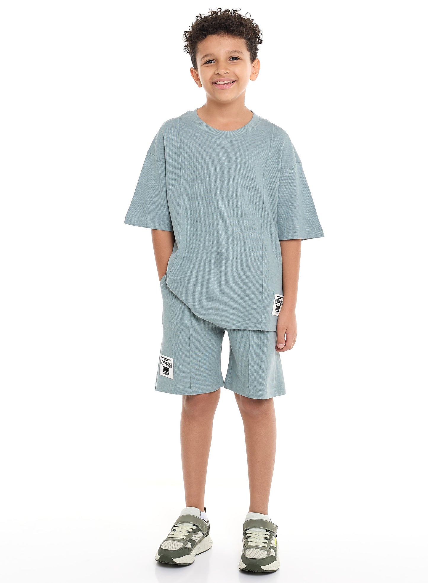 Victor and Jane Boys' Cord Set – Slate Grey T-Shirt and Shorts Outfit