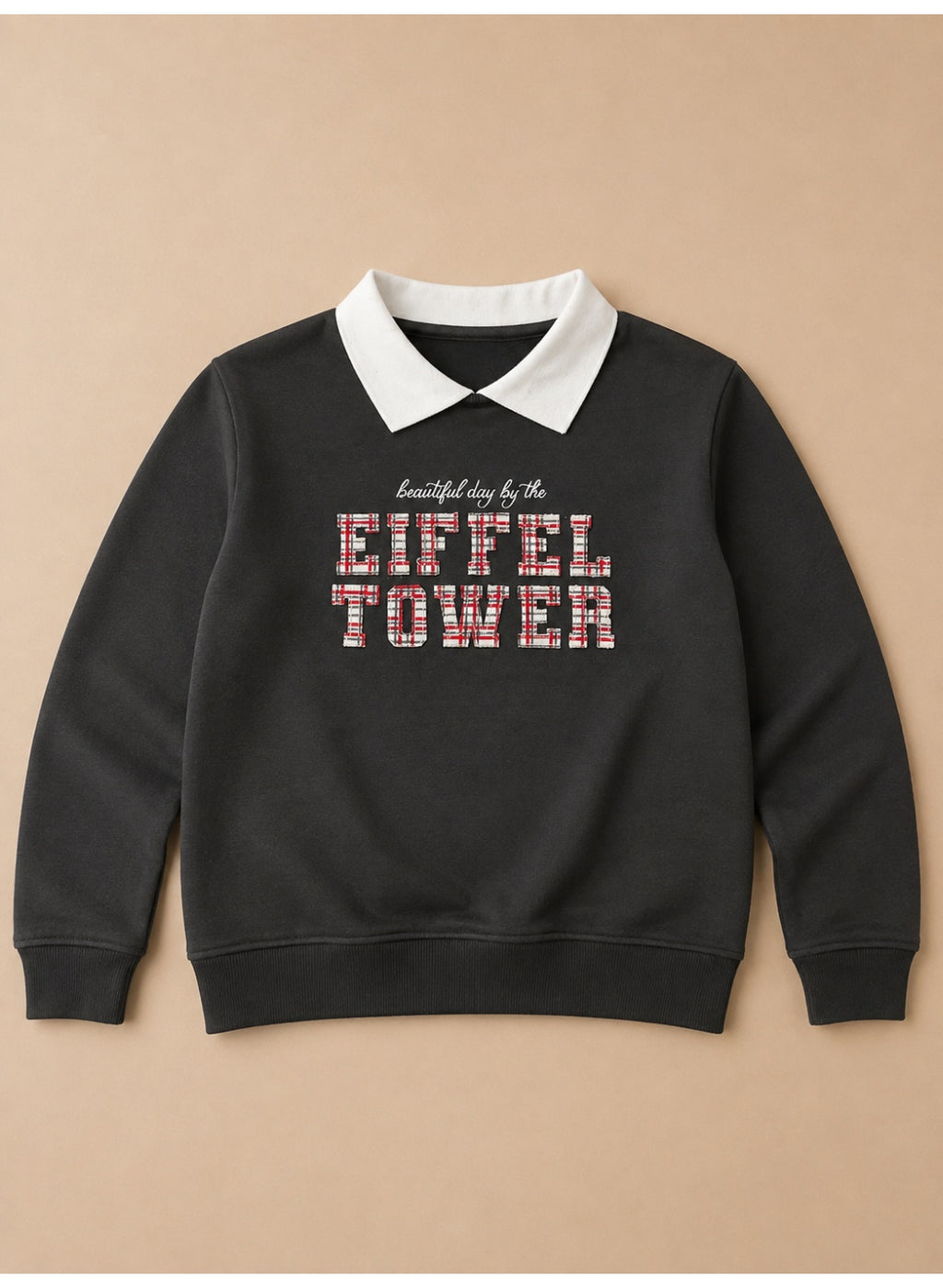 Girls Collared "Eiffel Tower" Print Pullover with Collar