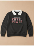 Girls Collared "Eiffel Tower" Print Pullover with Collar