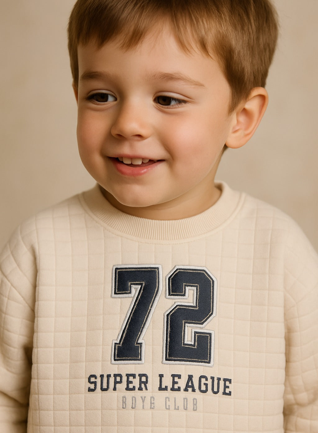 Boys Beige Quilted Sweatshirt Set (12M-5Y)